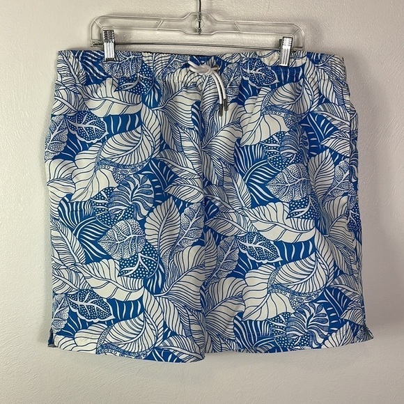 Lands' End Swim Trunks Men L Blue & White Tropical Floral Mesh Brief Inseam 8" - Picture 5 of 13